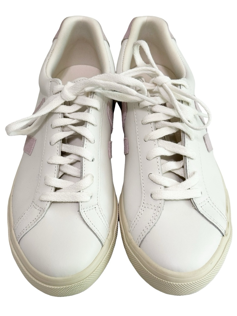 Veja White Sneakers with Lilac V Detail - Picture 4 of 13